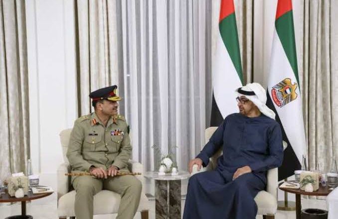 Chief of Army Staff (COAS) General Asim Munir discussed defence and military ties with United Arab Emirates President Sheikh Mohamed bin Zayed Al Nahyan