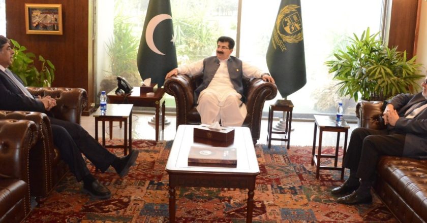 Federal Caretaker Minister for Commerce, Industries, and Production Dr. Gohar Ejaz called on Chairman Senate of Pakistan, Muhammad Sadiq Sanrani