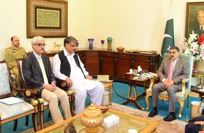 Azad Kashmir Prime Minister Chaudhry Anwar ul Haq meeting with Caretaker Prime Minister Anwar ul Haq Kakar