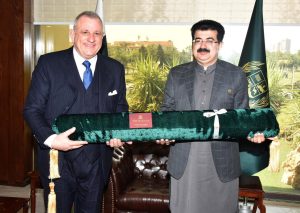 Italian Ambassador to Pakistan Andreas Ferraris meeting Chairman Senate Muhammad Sadiq Sanjrani