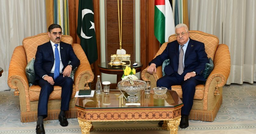 Caretaker Prime Minister meets Palestinian President in Riyadh, Saudi Arabia