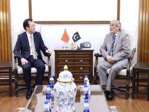 Consul General of China Ying Yunding meeting with Caretaker Chief Minister Sindh Justice (Rtd) Maqbool Baqir