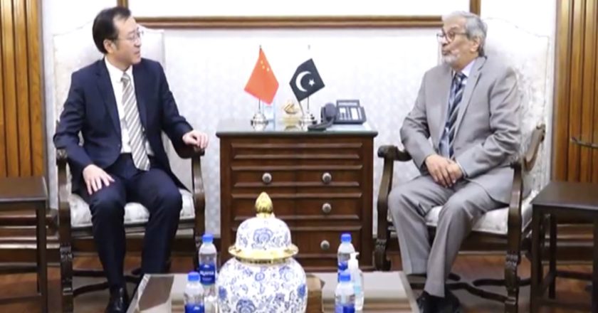 Consul General of China Ying Yunding meeting with Caretaker Chief Minister Sindh Justice (Rtd) Maqbool Baqir