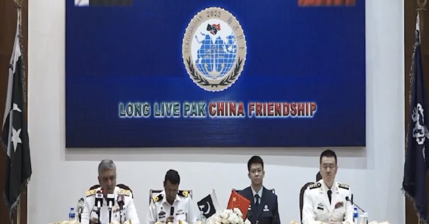 A media briefing regarding the bilateral exercise Sea Guardian 2023 between Pakistan and China Naval Forces