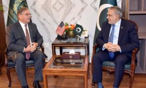 Former Finance Minister Ishaq Dar met with the American Ambassador Donald Blome