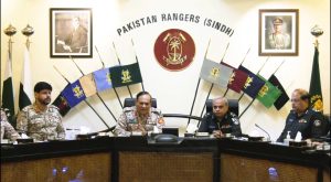 A high-level security meeting was held at the headquarters Pakistan Rangers (Sindh) under the chairmanship of DG Rangers (Sindh) Major General Azhar Waqas