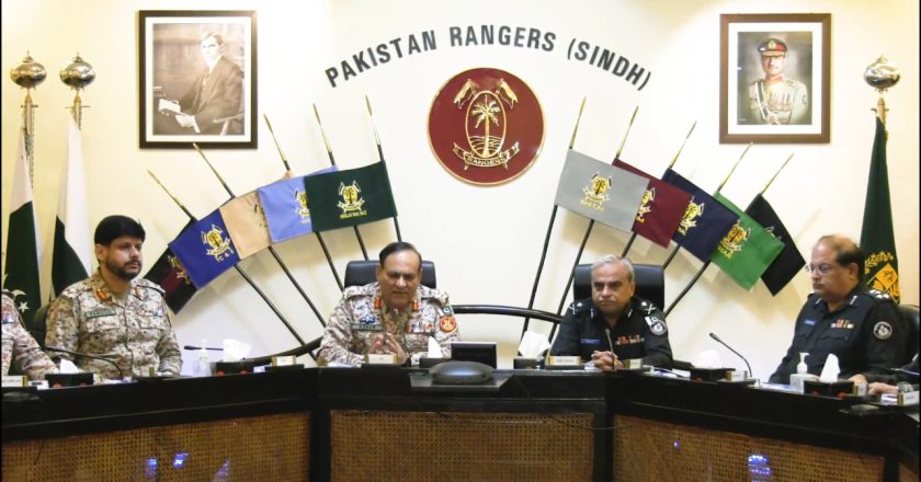 A high-level security meeting was held at the headquarters Pakistan Rangers (Sindh) under the chairmanship of DG Rangers (Sindh) Major General Azhar Waqas