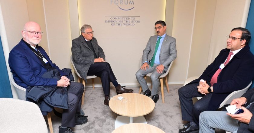 Caretaker Prime Minister meets Bill Gates in Davos