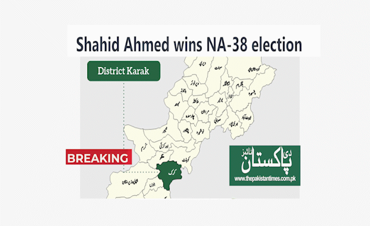 Independent candidate Shahid Ahmed won the election in NA-38 Karak