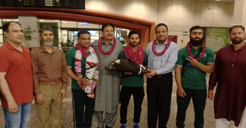 Pakistan weightlifter Haidar Sultan back to Pakistan after winning the first ever gold medal at the BRİCS Games Kazan, Russia