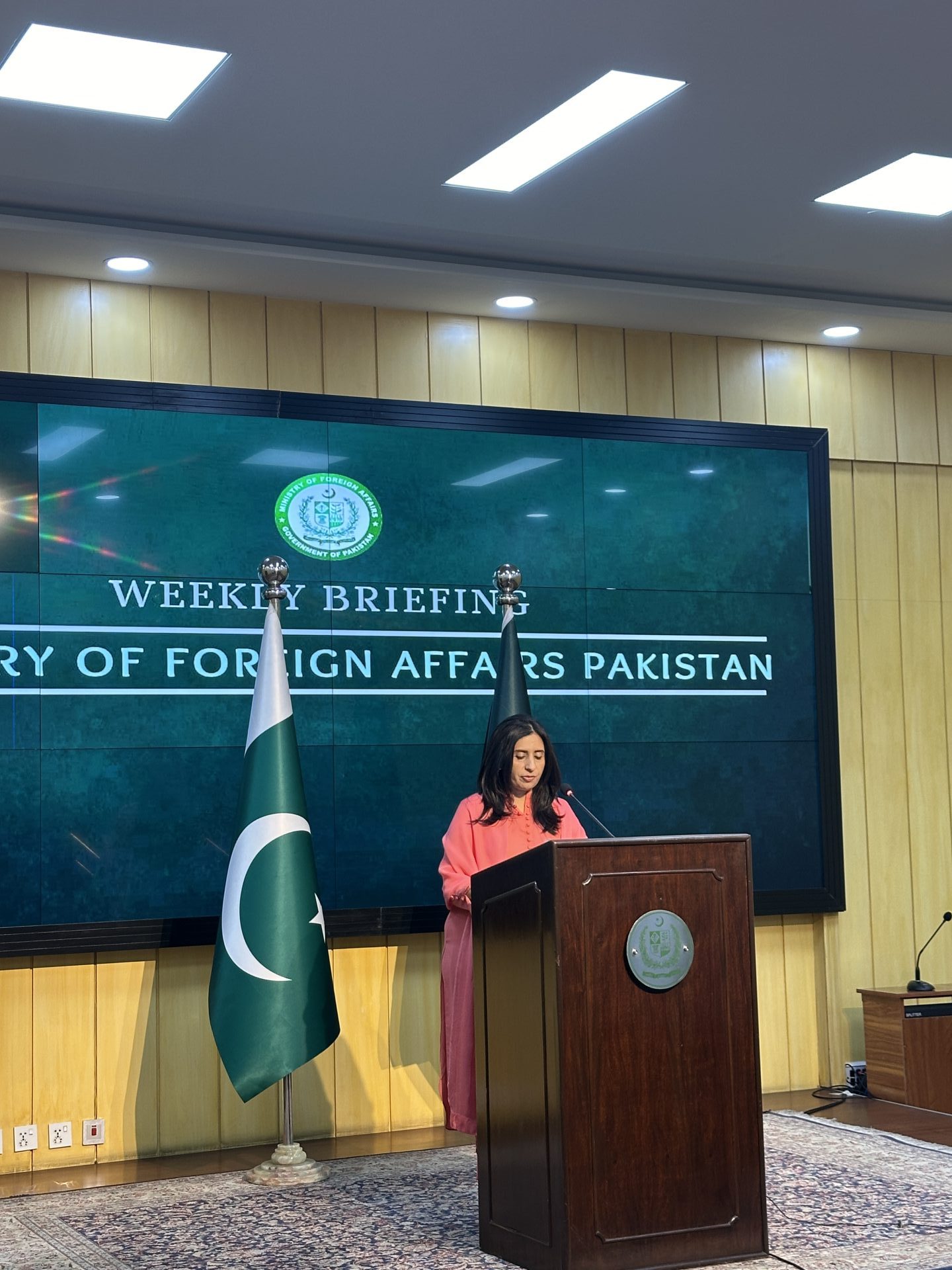 Ministry of Foreign Affairs 
(Office of the Spokesperson)
***

Opening Remarks of the Weekly Press Briefing by the Spokesperson
Friday, 07 June 2024

Assalam-o-Alaikum,

Thanks for joining us for the Weekly Briefing. 

Prime Minister Muhammad Shehbaz Sharif is in China for an official visit. Deputy Prime Minister and Foreign Minister Mohammad Ishaq Dar accompanying the Prime Minister.

This morning Prime Minister Muhammad Shehbaz Sharif held delegation-level talks with Chinese Premier Li Qiang. The two leaders reaffirmed that Pakistan-China All-Weather Strategic Cooperative Partnership was characterized by mutual trust, shared principles and strategic convergence. They also expressed the unwavering support to each other on core issues.

The two leaders expressed continued commitment and support for the high-quality development of China-Pakistan Economic Corridor (CPEC) and timely completion of all ongoing projects. The two sides also expressed their firm commitment to protect CPEC from its detractors and adversaries. The Prime Minister reaffirmed Pakistan's unflinching resolve to ensure the safety and security of Chinese personnel and projects in Pakistan.

The two sides agreed to maintain high-level exchanges, including strengthening institutional linkages at all tiers and in all spheres of bilateral cooperation. Pakistan and China will also continue to consult closely on issues of regional and global significance and multilateral fora, especially during the two-year tenure of Pakistan as non-member of UN Security Council. 

The delegation level talks were followed by an MoU signing ceremony, where 23 MoU's and agreements were signed on deepening cooperation in transport infrastructure, industry, energy, agriculture, media, health, water, socio-economic development and others of mutual interest. 

Since his arrival in China the Prime Minister has held several meetings with Chinese investors and businesspersons to discuss and explore investment opportunities in Pakistan. In these meetings and events, including the Business Conference in Shenzhen, the Prime Minister has encouraged Chinese companies to invest in Pakistan and develop joint ventures. A number of MoUs have been signed with Chinese businesses in economy, green energy, textiles and manufacturing. 

The Prime Minister will later travel to the city of Xi'an where he will hold meetings with the provincial leadership and business leaders in agricultural and green energy sectors. 

Pakistan was elected yesterday as a non-permanent member of the United Nations Security Council for the term 2025-2026, receiving an overwhelming support of 182 members of the UN General Assembly.

We are grateful to all members of the UN General Assembly for their confidence in Pakistan and electing it as a non-permanent member of the Security Council. We are also grateful to the members of the Asia-Pacific Group for endorsing Pakistan's candidature for the Council.

Pakistan’s priorities at the Council would include: Just and peaceful resolution of outstanding and ongoing disputes; Opposing the resort to unilateral and illegal use or threat of use of force; Combatting terrorism in all its forms and manifestations; Support for effective UN peacekeeping, peace enforcement and peace-building efforts; Resolution of regional and international crises; and lastly, Democracy, transparency and accountability in the decisions and deliberations of the UN Security Council.

Pakistan looks forward to working closely with the other members of the UN Security Council and with the broader UN Membership for upholding the UN Charter and pursuing the vision of preventing war and promoting peace; fostering global prosperity and promoting universal respect for human rights.

Pakistan strongly condemns the horrific bombing of Israeli forces on the UNRWA run Al-Sardi School in Nuseirat refugee camp in Gaza that led to multiple deaths of mostly women and children. This attack is another crime in a series of attacks against civilians including an IDP camp last week that resulted in deaths of 45 Palestinians.     

The deliberate targeting of civilian population and facilities is a grave violation of international law and constitutes war crimes.

Pakistan also strongly condemns the storming of the Al-Aqsa Mosque compound by hundreds of Israeli extremists under the protection of Israeli police forces. The reprehensible act violates decades-long international agreements and international norms on respect for religious sites.

Under international law, it is responsibility of the occupation authorities to respect religious sites. Israeli occupation forces should therefore ensure the security of Al-Quds. We reiterate our call for urgent and unconditional ceasefire, for an immediate end to the massacre of the civilians and to hold Israel accountable for its crimes.

The human rights violations in Indian Illegally Occupied Jammu and Kashmir (IIOJK) continue unabated. There are reports that a Kashmiri civilian, Mr. Imtiaz Ahmed Pallah, was tortured to death this week at a police station in the Pulwama district of IIOJK. This is not the first incident of its kind. Over the last three decades, the number of custodial deaths in IIOJK has exceeded seven thousand. The perpetrators of these crimes should be held accountable.

Pakistan will continue to extend political, diplomatic and moral support to our Kashmiri brothers and sisters for the just and peaceful settlement of the Jammu and Kashmir dispute in accordance with the UN Security Council Resolutions.

We express our deepest condolences and sympathies with the government of Tunisia and the family and friends of Tunisia’s Ambassador to Pakistan H.E. Borhene El Kamel on his sad demise. He lost his battle with cancer yesterday; Ambassador Borhene El Kamel was a sincere friend of Pakistan who made important contributions in promoting Pakistan-Tunisia relations. Deputy Prime Minister and Foreign Minister Mohammad Ishaq Dar and Foreign Secretary Muhammad Syrus Sajjad Qazi have expressed their condolences on the sad demise of Ambassador Kamel.

An upcoming visit announcement.

Deputy Prime Minister and Foreign Minister Mohammad Ishaq Dar will undertake a one-day visit to Istanbul, Türkiye to attend the Extraordinary Meeting of the D-8 Council of Foreign Ministers.

The meeting is being held to discuss the “Situation in Gaza” at the initiative of the Foreign Minister of the Republic of Türkiye Hakan Fidan. The D-8 Foreign Ministers will deliberate upon the shared responsibility of the international community to bring an urgent and unconditional ceasefire, and an end to the inhumane and unjustified war on the people of Gaza. 

The Deputy Prime Minister will present Pakistan’s stance on the ongoing genocide in Gaza and the urgency of an unconditional ceasefire, lifting of the siege and humanitarian relief for the Palestinian people. He will also call for unified international efforts to bring an end to the war being waged against the people of Gaza and the war crimes being perpetrated by the Israeli occupation forces. 

On the sidelines, the Deputy Prime Minister is also expected to meet the Foreign Ministers in attendance. 

Thank you!
