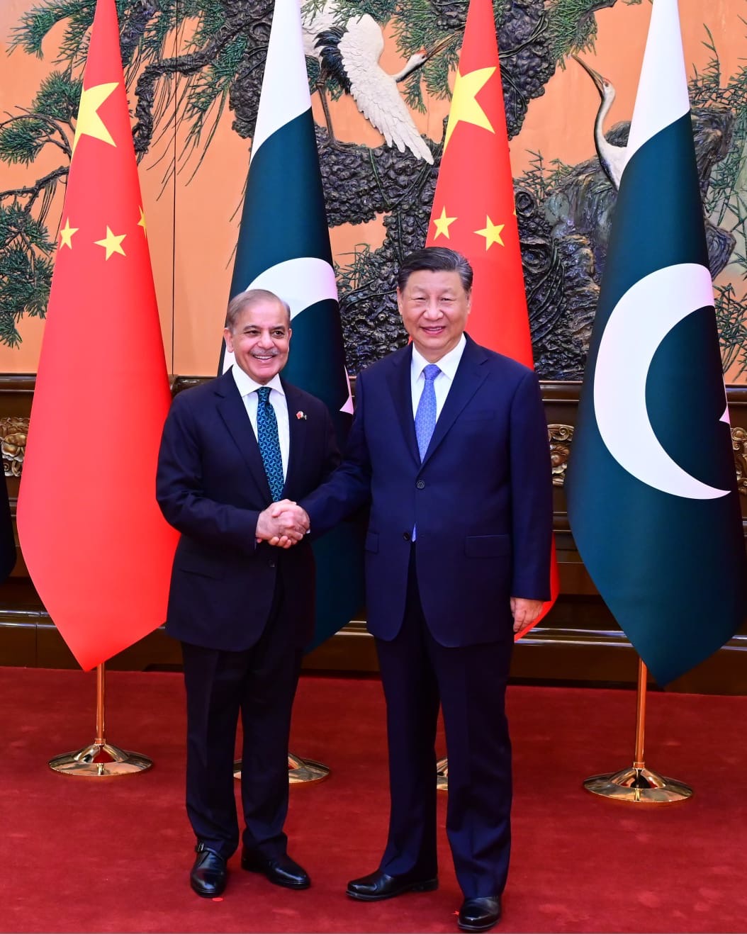 _PMO Press Release No. 187/2024_ *Prime Minister's Office* (Press Wing) Beijing : 7 June 2024 *Prime Minister's Meeting with President Xi Jinping* Prime Minister Muhammad Shehbaz Sharif held a long and in-depth discussion in a meeting with the Chinese President Xi Jinping at the historic Great Hall of the People in Beijing, today. The two leaders were accompanied by the Federal Ministers and senior officials. This was Prime Minister's first meeting with the President of China since assuming office in 2024. The meeting was marked by traditional warmth reflective of the ironclad friendship and close strategic ties between the two countries. Prime Minister thanked President Xi Jinping for the warm and gracious welcome accorded to him and his delegation in China. He recalled the historic visit of the President Xi Jinping to Pakistan in 2015 where the China Pakistan Economic Corridor (CPEC) was formally operationalized marking a new chapter in the bilateral relationship. The two leaders reaffirmed the time-honored 'All-Weather Strategic Cooperative Partnership' and expressed the resolve to further deepen cooperation across diverse domains ranging from political and security to economic, trade, and people-to- people exchanges. They also exchanged views on regional and global developments including Afghanistan, Palestine and South Asia including the serious human rights situation in the Indian Illegally Occupied Jammu and Kashmir (IIOJK). The two sides reiterated their longstanding support on each other’s issues of core interest. Commending President Xi's visionary Belt and Road Initiative (BRI) and Global Development Initiative (GDI), the Prime Minister underscored that as the flagship project of BRI, China Pakistan Economic Corridor (CPEC) had significantly contributed to Pakistan's socio-economic development. The two leaders reaffirmed the consensus to high-quality development of CPEC and timely completion of major ongoing projects. The two leaders affirmed consensus on upgradation of CPEC and advancing high quality development of CPEC in the second phase. The Prime Minister reaffirmed Pakistan’s commitment to high-quality development of CPEC and to foster synergy between the development strategies of the two countries through close coordination. He underlined Pakistan’s commitment and full support for safety and security of Chinese nationals, projects and institutions in Pakistan. The Prime Minister briefed President Xi on Pakistan’s policies for economic reform and sustained growth, industrial development, agricultural modernization and regional connectivity and the critical role played by CPEC in Pakistan’s development. He underlined that the Government's agenda for people centric, socio-economic development resonates with the concept of 'shared prosperity' embraced by China. President Xi Jinping also hosted a banquet in honour of the Prime Minister , where another round of discussion on different matters of mutual interests was held. The pakistan times