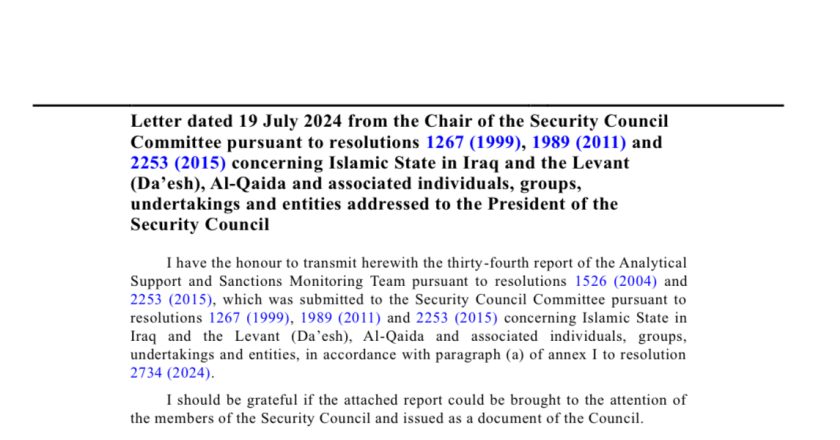 Thirty-fourth report of the Analytical Support and Sanctions Monitoring Team submitted pursuant to resolution 2734 (2024) concerning ISIL (Da’esh), Al-Qaida