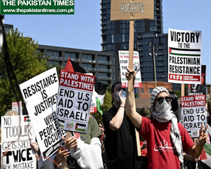 Great many favorable to Palestinian dissidents walked in Chicago on the first day of the season of the Vote based Public Show (DNC) on Monday, in a demonstration of outrage against the Biden organization's help for Israel in the Gaza war, presently in its multi month. The 4-day show, in which more that 50,000 representatives from the nation over are partaking, is being communicated in real time. It is set to authoritatively embrace VP Kamala Devi Harris as the Progressive alliance's candidate for the November official political decision in which she will confront the conservative challenger, previous president Donald Trump. Monday's huge dissent against the Biden organization activities in the Israel battle in Gaza is a sharp sign of the divisions that actually canine the party notwithstanding a demonstration of solidarity for its new competitor. Around 5,000 nonconformists accumulated in Chicago's Association Park on Monday, conveying signs perusing, "Stop the Conflict," "We're attempting to help you, Kamala" and "Leave Harris '24." Night-time of tranquil exhibits, many dissidents got through piece of the edge security wall, attracting riot police to the site, television film showed. The DNC's security group affirmed that dissenters penetrated a piece of the fencing on the external border close to the show field however said policing acted rapidly and there was no danger to participants. Four individuals confined and put in cuffs. Chicago police affirmed at a public interview that captures were made yet didn't say the number of. Reciting heightened in front of the wall break, as dissidents arrived at a local park on Chicago's West Side and stopped to enhance their requires a truce. In the midst of the commotion, the group turned its disappointment toward VP Kamala Harris, alluding to the Vote based competitor as "Executioner Kamala". Chicago police framed a border around the recreation area by walking to contain dissenters, with some police individuals on bicycles. In any case, the umbrella gathering "Walk on the DNC" drew less allies than anticipated to a recreation area outside the show field, hours before President Joe Biden was to address the social occasion. One more enormous dissent was planned for Thursday, when Ms. Harris is expected to acknowledge the designation officially. Favorable to Palestinian gatherings have for quite a long time fought the Biden organization's military and monetary help for Israel in its conflict in Gaza, which has killed in excess of 40,000 Palestinians in Gaza, as per Gaza wellbeing authorities. Fights expanded on U.S. school grounds in the spring, with police clearing understudy camps, now and again after conflicts among nonconformists and "The leftists are the ones in power," Hatem Abudayyeh, chief overseer of the Bedouin American Activity Organization, on Monday. "It's their conflict. They're answerable for it, they're complicit, and they can stop it." ThePakistanTimes'