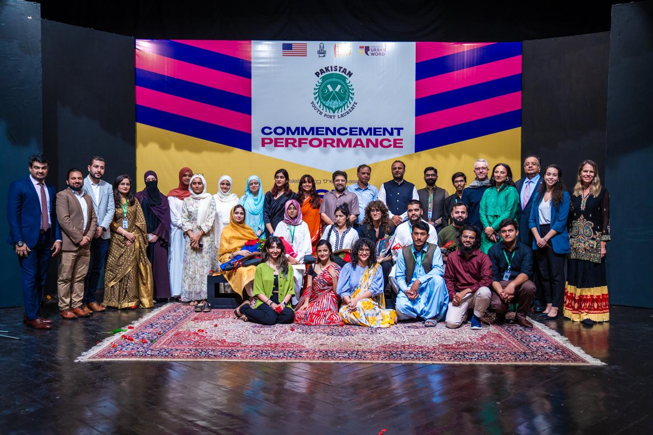 PRESS RELEASE FOR IMMEDIATE RELEASE September 22, 2024 *U.S. Mission in Pakistan Celebrates Pakistan’s First-Ever Youth Poets Laureate* LAHORE – The U.S. Mission to Pakistan and its partner Urban Word hosted a showcase at the Alhamra Arts Center to celebrate the first ever Pakistan Youth Poet Laureate program. Out of 19 finalists, two talented young Pakistani poets—one writing in English and the other in Urdu—were announced as the first Pakistan Youth Poets Laureate at the event. The two winners will visit Washington D.C. to perform their poetry at the Kennedy Center in April 2025. An anthology of poems by the poet finalists entitled, Jashn, was published and distributed at the event.  This is the first project of its kind internationally, created by Urban Word, the award-winning youth literary arts organization that launched the National Youth Poet Laureate Program in the United States in 2008. This U.S. program has garnered national acclaim.   Starting in February 2023, this U.S.-funded program invited Pakistani writers aged 16-25 to submit original poems in English or Urdu. The contest received more than 1,400 submissions from all over Pakistan. A panel of judges selected 10 poets in each language for the inaugural cohort of Pakistan Youth Poet Laureate finalists. Over the past five months, award-winning poets and artists mentored the program finalists, who then submitted full poetry portfolios evaluated by leaders in Pakistan’s arts and literary community.  U.S. Consulate General Lahore’s Public Affairs Officer Sandeep Paul praised the poets, stating, “I am quite impressed by these remarkable and inventive poets, who have shared their perspectives through their art. I hope they will inspire more young Pakistanis to tell their own stories in their unique voices.” Urban Word founder Michael Cirelli expressed gratitude for the collaborative effort behind the program. “We appreciate the strong partnership with the U.S. Embassy and consulates across Pakistan, as well as Pakistani organizations, colleges and universities, poets and leaders from every corner of Pakistan,” said Cirelli. “We are excited to celebrate the next generation of poets and writers who will add to the storied poetic tradition of Pakistan; and the work of these poets is timely, visionary, and necessary now more than ever.” Project Director Sara Zaidi echoed these sentiments, stating, “There is amazing talent in Pakistan, and this celebration of youth poets showcases the next generation of torchbearers of both poetic tradition and innovation. The Pakistan Times Paksitan Time Daily the pakistan time ThePakistanTime 