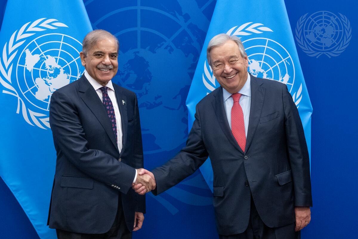 United Nations Secretary-General meets with Prime Minister Shehbaz Sharif in New York Islamabad, 25 September 2024 - United Nations Secretary-General António Guterres met with H.E. Mr. Muhammad Shehbaz Sharif, Prime Minister of the Islamic Republic of Pakistan, in New York yesterday 24 September, as world leaders are gathered for the 79th UN General Assembly. The Secretary-General expressed appreciation for Pakistan’s support for the work of the United Nations, including UN peacekeeping operations. The Secretary-General and the Prime Minister exchanged views on developments in the region, including Afghanistan and the Middle East, and on other issues of common concern. The pakistan Times 