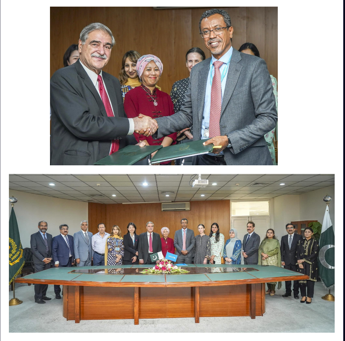 The Federal Judicial Academy (FJA) and UNICEF have signed an MoU to accelerate progress on justice for children in Pakistan. Director General FJA, Hayat Ali Shah and UNICEF Representative in Pakistan, Abdullah Fadil signed the agreement which aims to ensure that children, as victims, witnesses, or alleged offenders, receive fair treatment, legal protection and appropriate representation. 
The collaboration will strengthen the justice capacity to address children’s needs by promoting child-friendly courts, legal services and alternative dispute resolution mechanisms, so that delivery of children’s rights to live free from violence, exploitation and detention is ensured.
The pakistan tikes
Pakistan times
