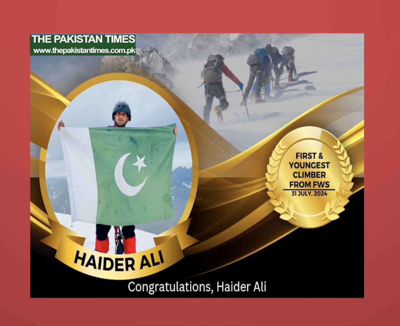  Haider Ali, a student of Grade 11 (IGCSE) at Future World School & College Bahria Town Rawalpindi, has made headlines by conquering the highest peak of the DeosaiMountain Range, Bari La, standing at a staggering 5,600 meters. In an extraordinary display of endurance and determination, Haider completed the ascent in just 6 hours, marking the shortest recorded time to reach the summit. The young climber’s achievement has left his school and community in awe. Haider’s feat not only showcases his physical strength but also his unwavering dedication and adventurous spirit. The 6-hour climb, a daunting challenge even for experienced mountaineers, is a testament to his meticulous preparation and resolve. TME’s CEO Dr. Faisal Mushtaq and the Principal Mr. Kaleem Rajput of Future World School & College expressed immense pride in Haider’s accomplishment. “We are beyond proud of Haider. His achievement is a source of inspiration for all of us, showing that with determination and hard work, our students can reach new heights – literally and metaphorically.” Haider Ali’s achievement has set a new benchmark for aspiring young mountaineers and adds to Pakistan’s growing reputation in the field of adventure sports. The 5,600-meter Bari La peak is known for its difficult terrain and unpredictable weather conditions, making Haider’s record-breaking climb even more commendable. As celebrations continue at Future World School & College, Haider remains humble, stating that this is just the beginning of his journey into the world of mountaineering. The Pakistan Times Pakistan Times 