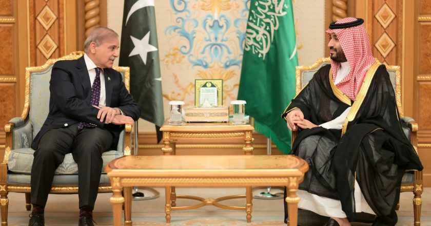 Prime Minister Muhammad Shehbaz Sharif meet with the Crown Prince and Prime Minister of the Kingdom of Saudi Arabia His Royal Highness Prince Mohammed bin Salman Al-Saud