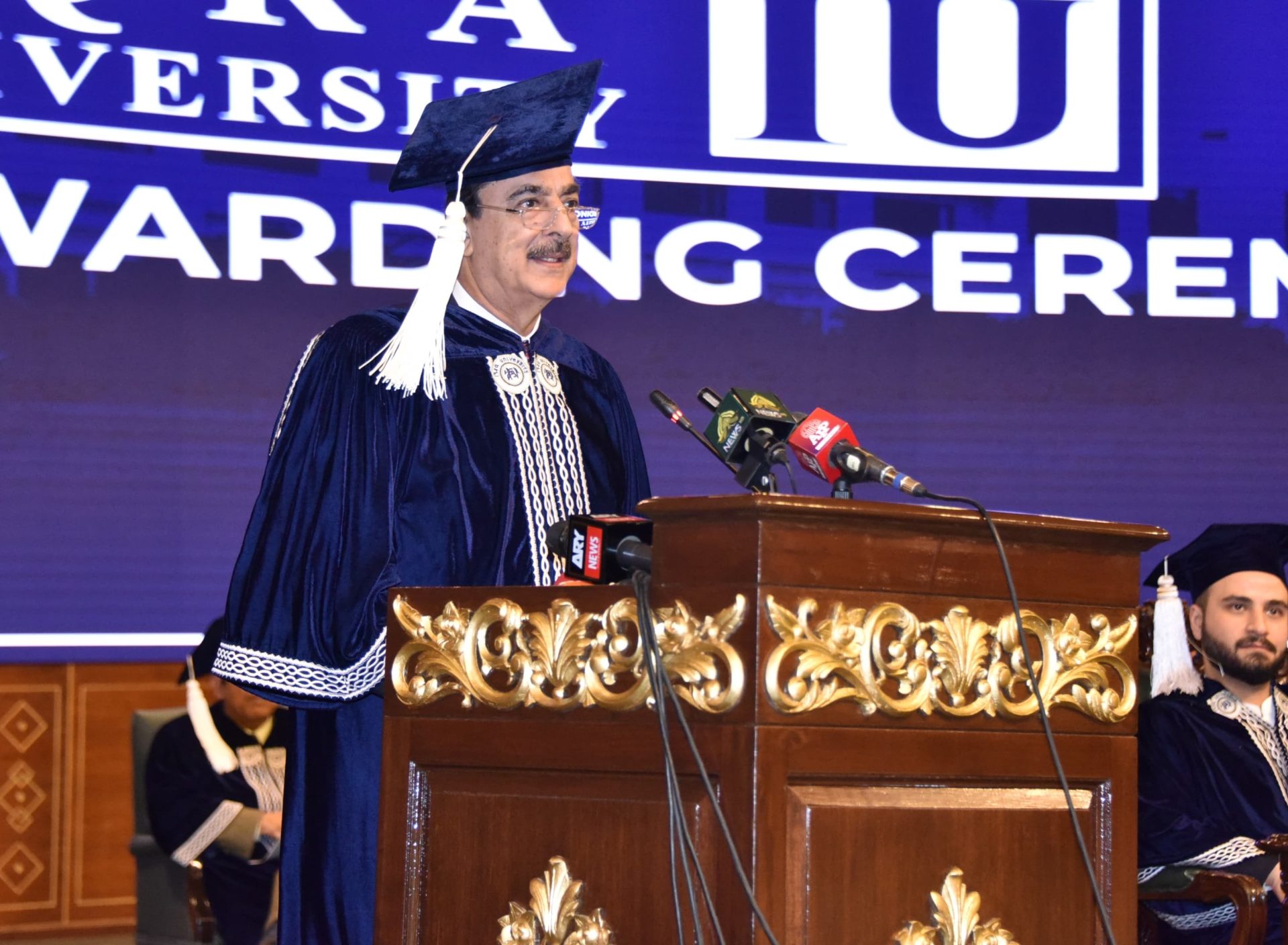 **PRESS RELEASE**

**Chairman Senate Syed Yousuf Raza Gilani addresses Iqra University’s 25th Degree Awarding Ceremony**

*Islamabad, January 19, 2025* – At the 25th Degree Awarding Ceremony of Iqra University Islamabad, Chairman Senate, Syed Yousuf Raza Gilani, as chief guest delivered a powerful message to the graduating classes of 2023 and 2024, emphasising them to embrace the changing world with knowledge, innovation, and a commitment to national progress.

The ceremony, held at the Jinnah Convention Centre, Islamabad, celebrated the hard work and dedication of over 500 graduates, marking a significant milestone in their academic journey. Gilani highlighted the importance of education in shaping Pakistan’s future and called on universities to play a pivotal role in equipping students for the demands of a rapidly evolving global landscape.

“The world around us is changing fast. Technological advances such as AI, Machine Learning, Genomics, Internet of Things, Blockchain, and Quantum Computing necessitate our students to develop their faculties to match the new requirements of the job market,” said Gilani. He emphasized the importance of cognitive, socio-emotional, and digital learning skills to ensure employability in this new era.

Gilani remarked on the transformation of Pakistan’s economic structure, stating, “As we transition to a knowledge economy, we see a shift from traditional growth factors to building human and intellectual capital for sustainable increase in GDP. The predominant source of influence in the modern world stems from information, intelligence, and insight rather than physical power or natural resources."

  Drawing inspiration from renowned futurist Alvin Toffler, Gilani quoted, “The illiterate of the 21st century will not be those who cannot read and write, but those who cannot learn, unlearn, and relearn.” He urged educational institutions to be proactive in fostering critical thinking, innovation, and leadership in students, thereby contributing to Pakistan’s economic and social growth.

Gilani also emphasized the need for collaboration between the government, academia, and parliament to ensure that Pakistan’s youth are equipped with the tools to thrive. “We must work together – the academia, the parliament, and the government – to ensure excellence and innovation in education,” he said. 

Gilani remembered the services of People’s Party in providing admissions to schools and colleges for Muslims living in India. He further mentioned the improvement in the quality of education provided at Bahaiddin Zakaria University and said that hundreds of student were sent on fully funded scholarships abroad through Bahauddin Zakaria University

  Concluding his speech, Gilani quoted Pakistan’s founder, Quaid-e-Azam Mohammad Ali Jinnah, who famously said, “Pakistan is proud of her youth, particularly the students who have always been in the forefront in the hour of trial and need. You are the nation’s leaders of tomorrow and you must fully equip yourself by discipline, education and training for the arduous task lying ahead of you.”
The pakistan Times
Pakistan atimes
