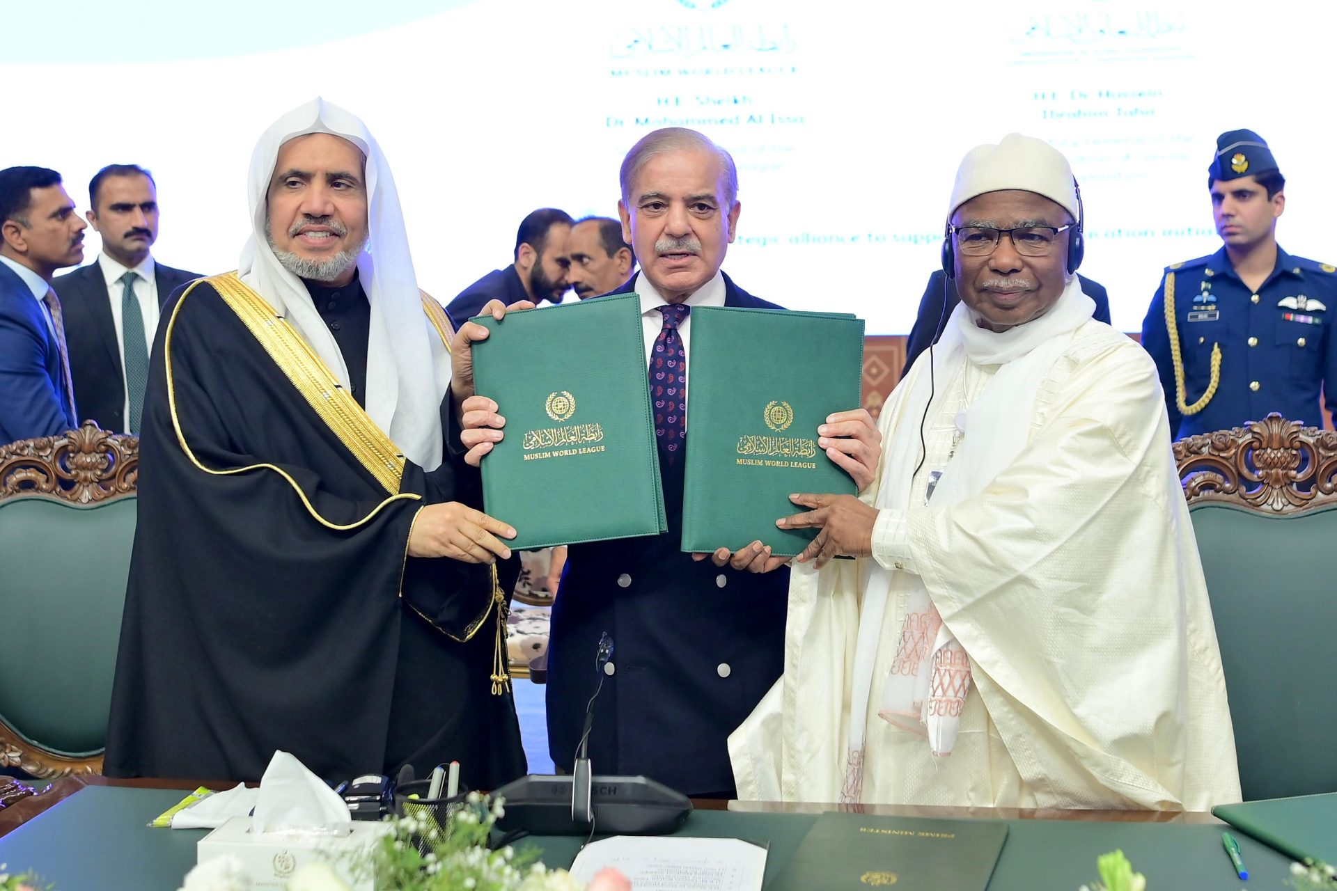 Prime Minister Muhammad Shehbaz Sharif witnesses the exchange of MoUs between Muslim World League and OIC, at the International Conference on Girls' Education in Islamabad