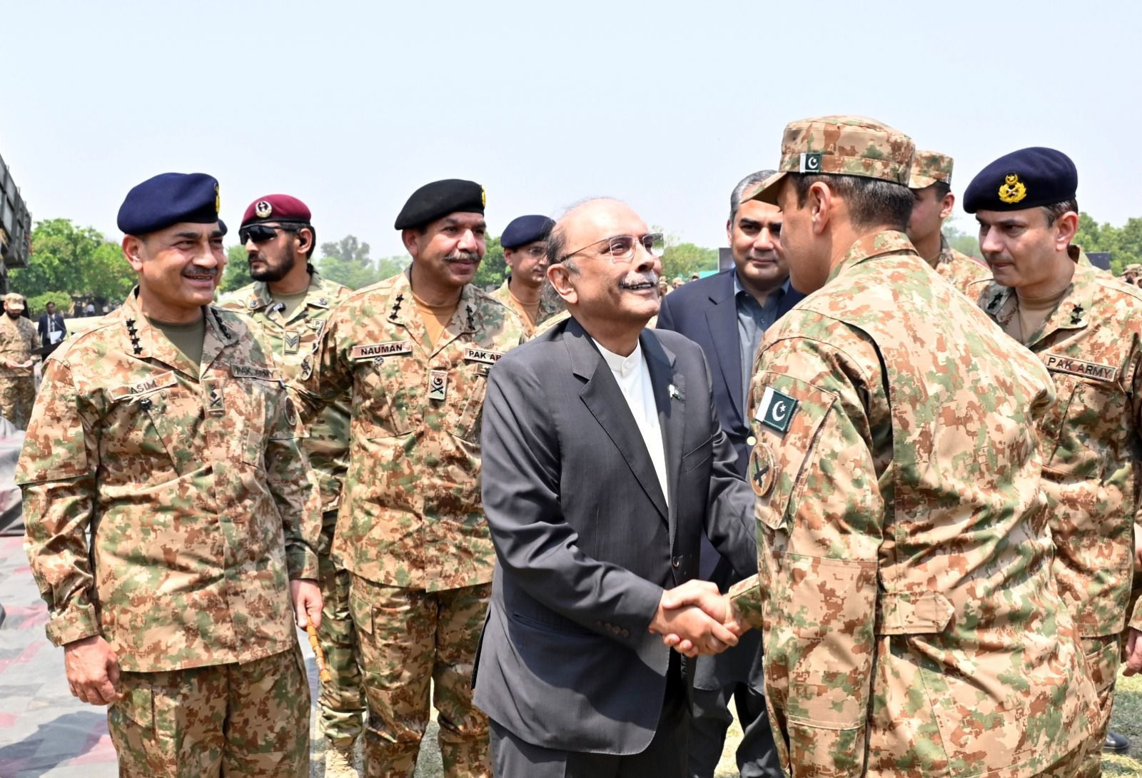 *ISPR* *Rawalpindi, 17 May 2025*: The Honourable President of the Islamic Republic of Pakistan, Mr. Asif Ali Zardari visited Gujranwala Cantonment today. He was accompanied by Federal Interior Minister Mr Syed Mohsin Raza Naqvi. Upon arrival, the President was received by the Chief of Army Staff General Syed Asim Munir, NI (M). Commanders of Mangla and Gujranwala Corps were also present at the occasion. The President lauded the exemplary conduct and professional excellence of the Pakistan Armed Forces in the successful execution of Marqa-e-Haq, acknowledging their resolute determination and unshakable courage in the face of unprovoked aggression. He paid solemn tribute to the military and civilian martyrs who laid down their lives in defence of the motherland, affirming that their sacrifice remains a sacred trust and a source of enduring national pride. He underscored that the sons of the soil, fortified by the enduring spirit of the nation, stood with unwavering resolve to defend the motherland and thwarted hostile designs with exceptional valour and operational acumen. He further remarked that history would bear witness to how, within a matter of hours, the Pakistan Armed Forces repelled aggression with unmatched precision and resolve, sending an unequivocal message of Pakistan’s strength, resilience, and national unity. During his interaction with officers and troops, the President commended their exemplary morale, combat readiness, and devotion to duty. He extended heartfelt congratulations on the successful culmination of Operation Bunyan-um-Marsoos, and expressed profound pride in the defenders of the nation, affirming that the people of Pakistan hold their brave soldiers in the highest esteem as the true custodians of national honour and sovereignty. The pakistan Times News