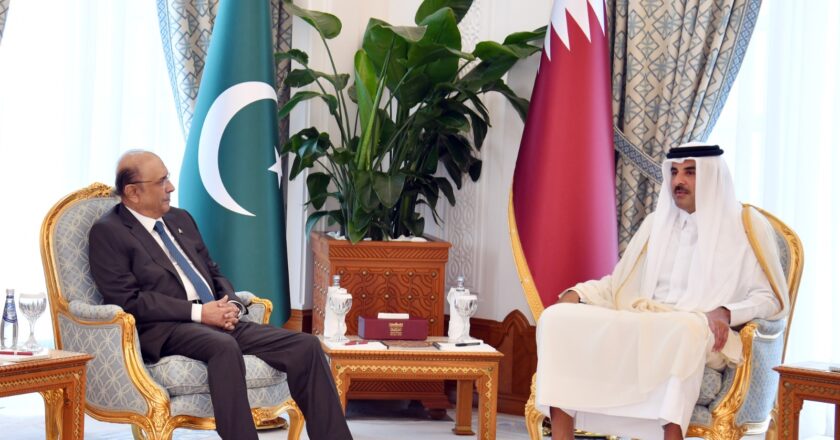President of Pakistan Asif Ali Zardari meets the Amir of Qatar