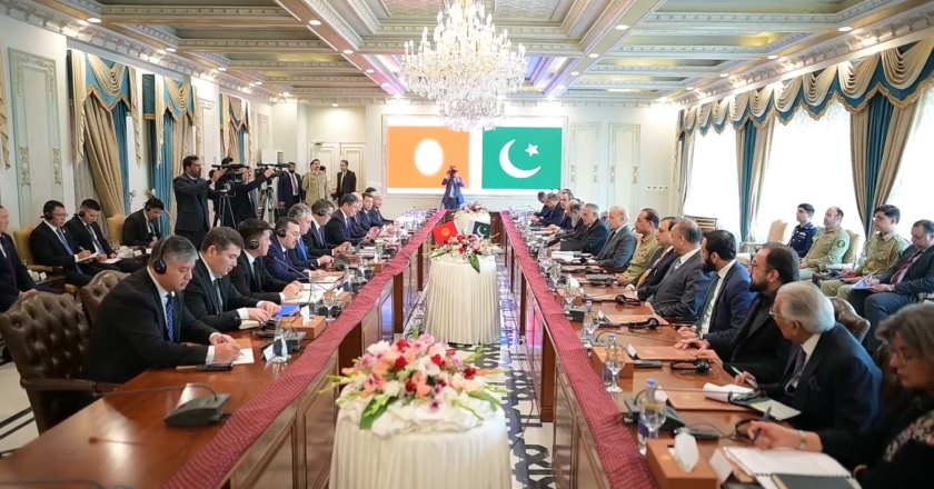 Delegation level meeting between Prime Minister Shehbaz Sharif and Kyrgyz President Sadyr Zhaparov