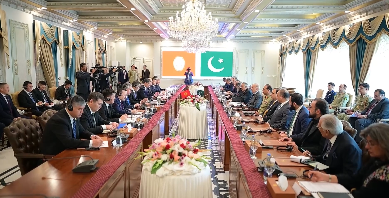 Delegation level meeting between Prime Minister Shehbaz Sharif and Kyrgyz President Sadyr Zhaparov