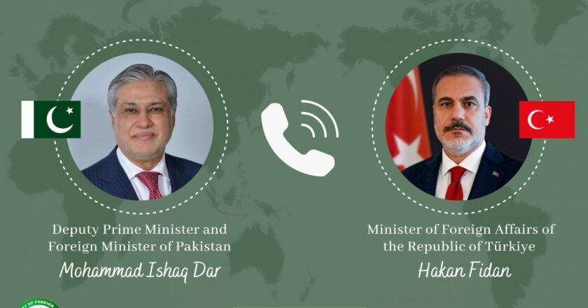Senator Mohammad Ishaq Dar, held a telephonic conversation from Beijing with the Minister of Foreign Affairs of the Republic of Türkiye, Mr. Hakan Fidan.
