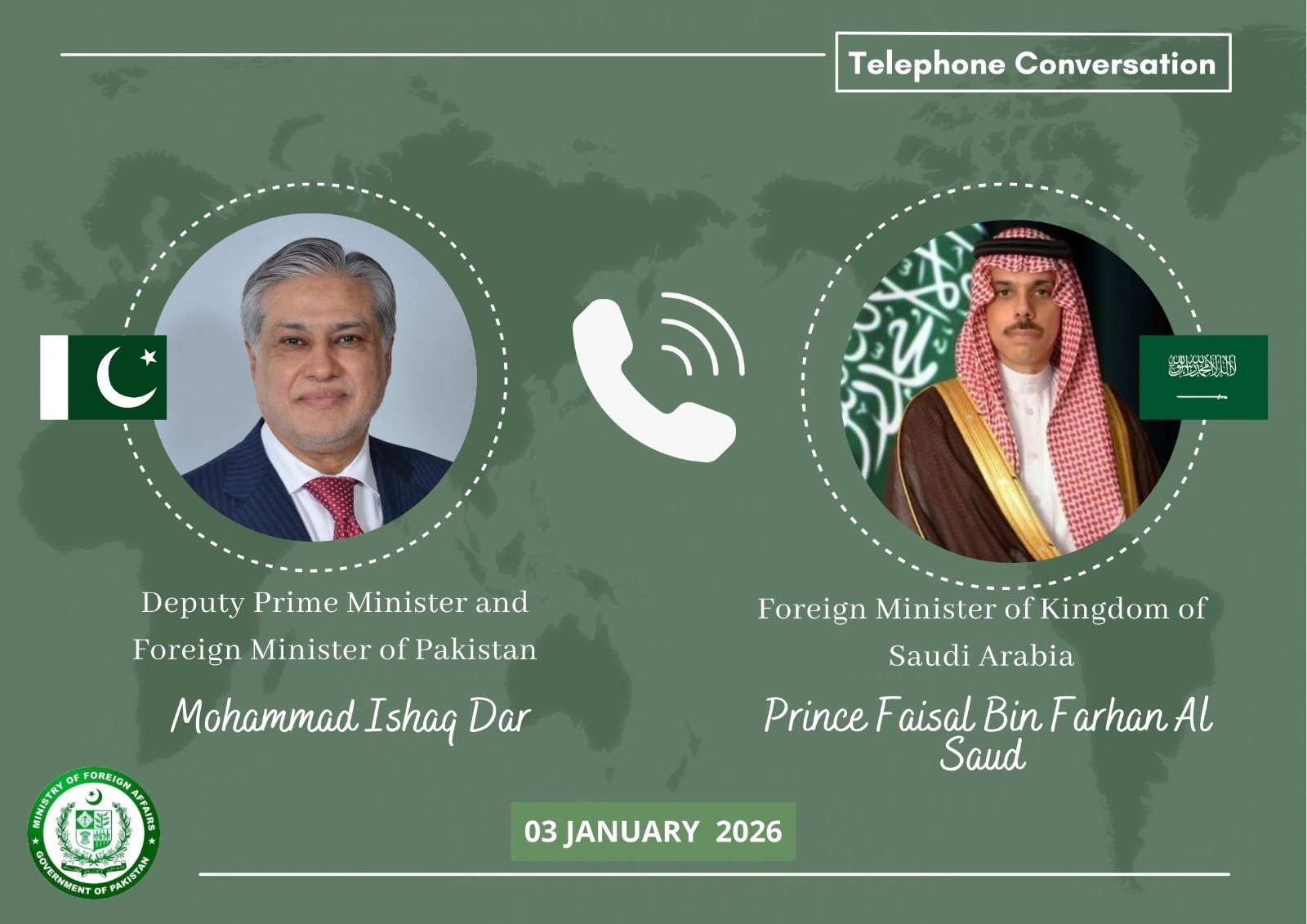 Senator Mohammad Ishaq Dar, spoke with the Foreign Minister of the Kingdom of Saudi Arabia, His Highness Prince Faisal bin Farhan Al Saud, upon his arrival in Beijing today.
The pakistan Times