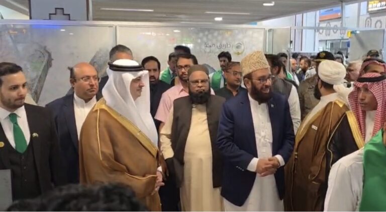 First Hajj flight under the Route to Makkah initiative departed from Lahore on Friday, carrying 345 pilgrims to Medina.