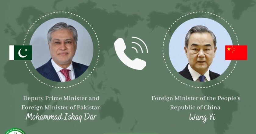 Foreign Minister Senator Ishaq Dar held a telephone conversation today with Foreign Minister of the People’s Republic of China, Wang Yi.