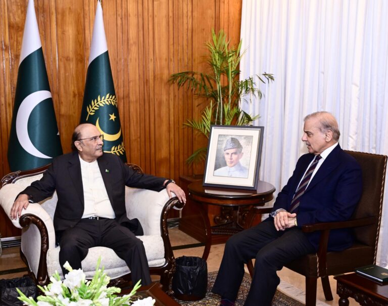 President Asif Ali Zardari met with Prime Minister Muhammad Shehbaz Sharif at the Aiwan-e-Sadr