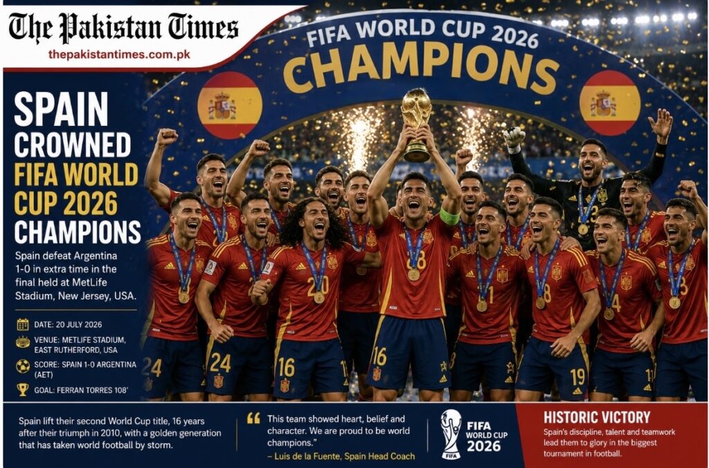 Spain Crowned FIFA World Cup 2026 Champions After Defeating Argentina in Historic Final