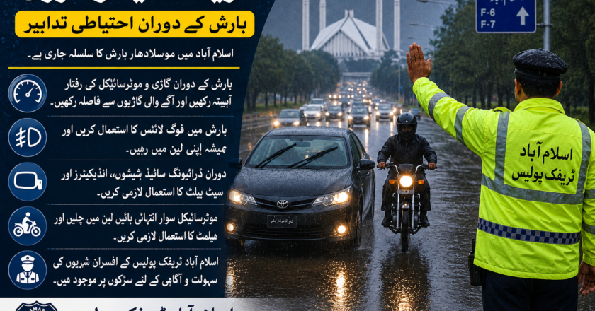 بارش کے دوران احتیاطی تدابیر، اسلام آباد ٹریفک پولیس کی شہریوں کو ہدایت