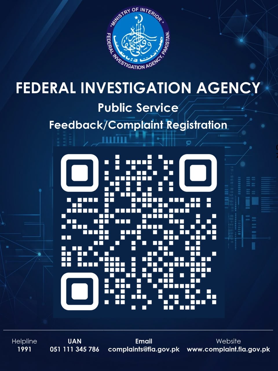 FIA Introduces QR Code Facility for Online Complaints and Public Feedback,
Pakistantimes
Pakistan times
